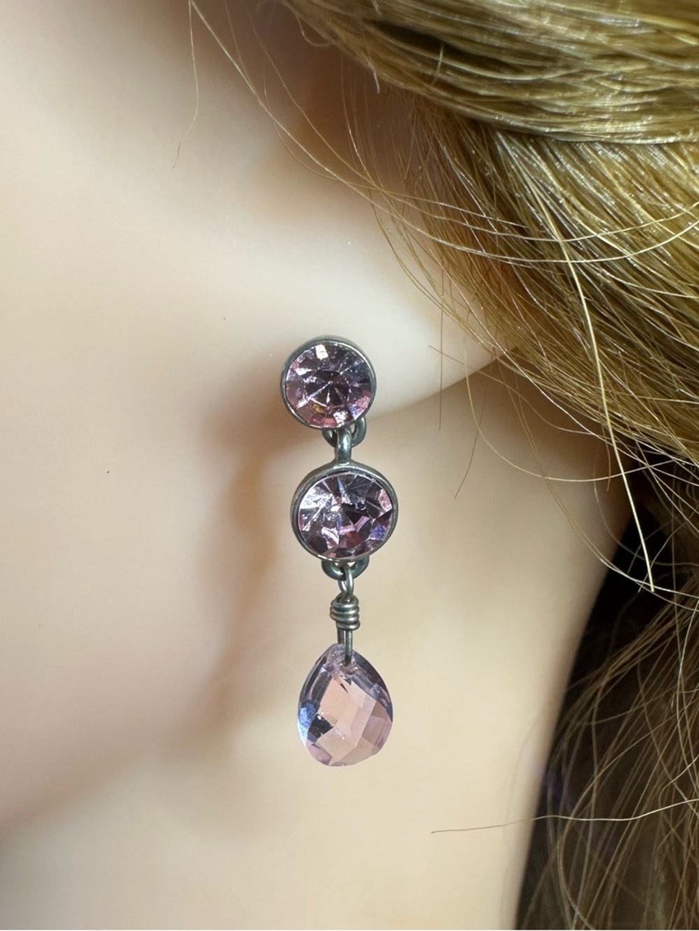 Vintage Pink Crystal Drop Earrings | Faceted Glass Teardrop Dangle Earrings